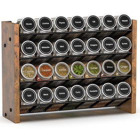 NESAPTO 4-tier spice rack vertical display keeps jars visible for easy cooking prep.