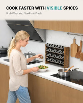 NESAPTO slanted shelves tilt labels forward for quick mid-recipe identification.