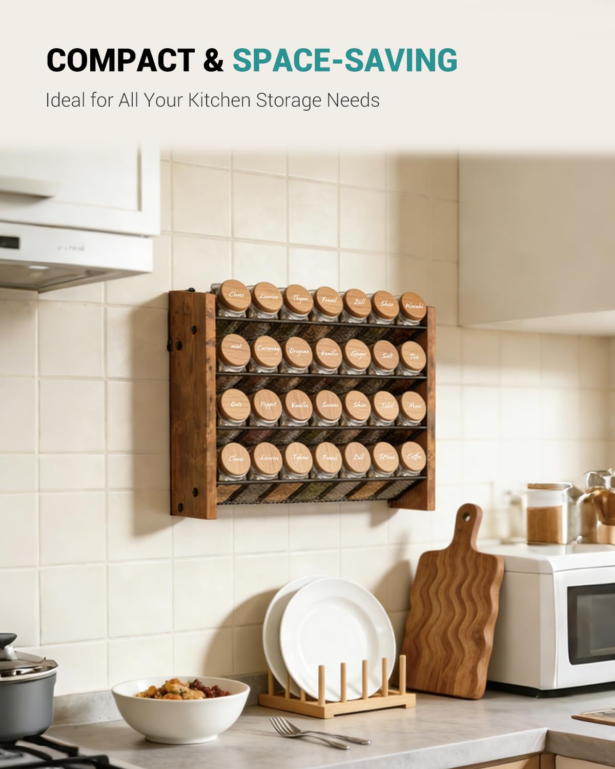 NESAPTO 28-jar capacity supports a compact kitchen setup.