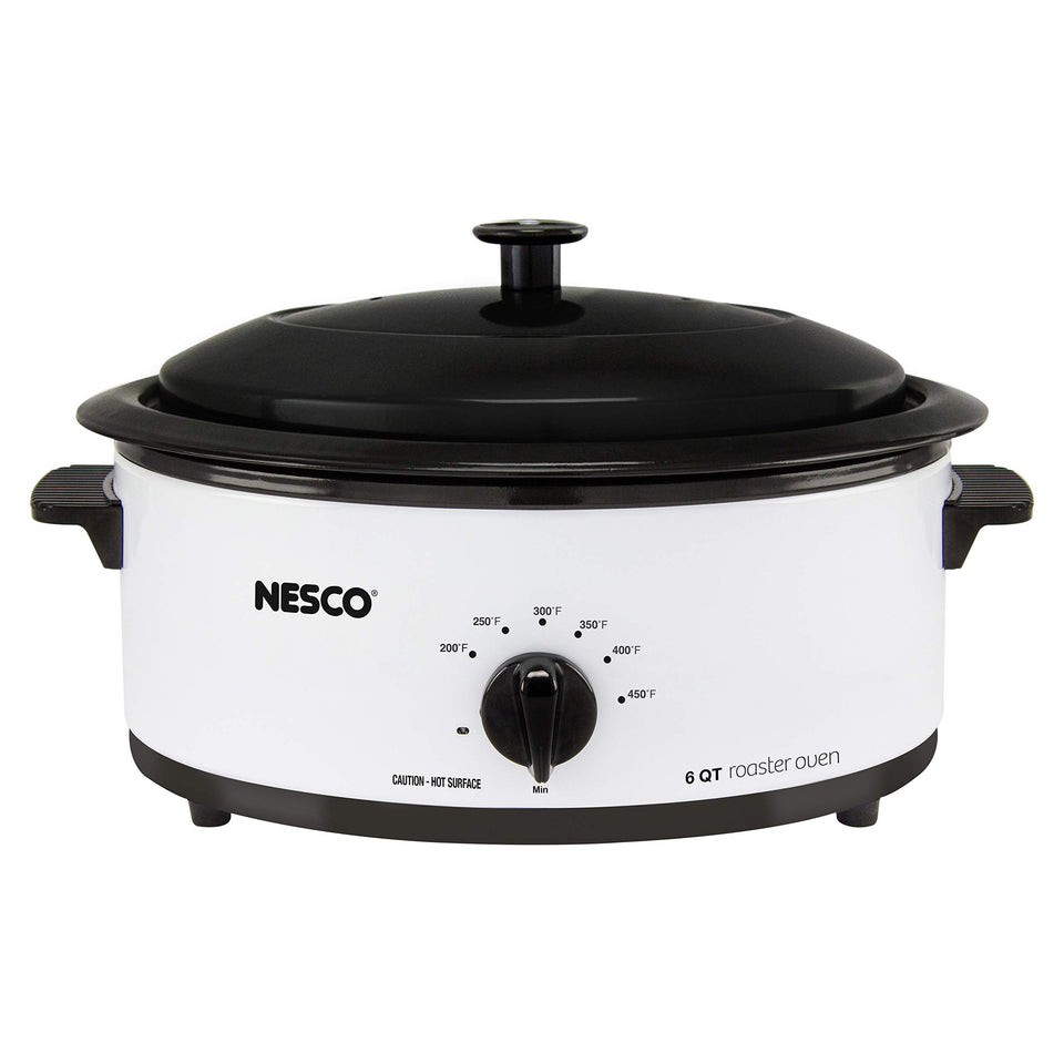 Nesco 4816-14 roaster oven cover with porcelain finish for easy, even roasting.
