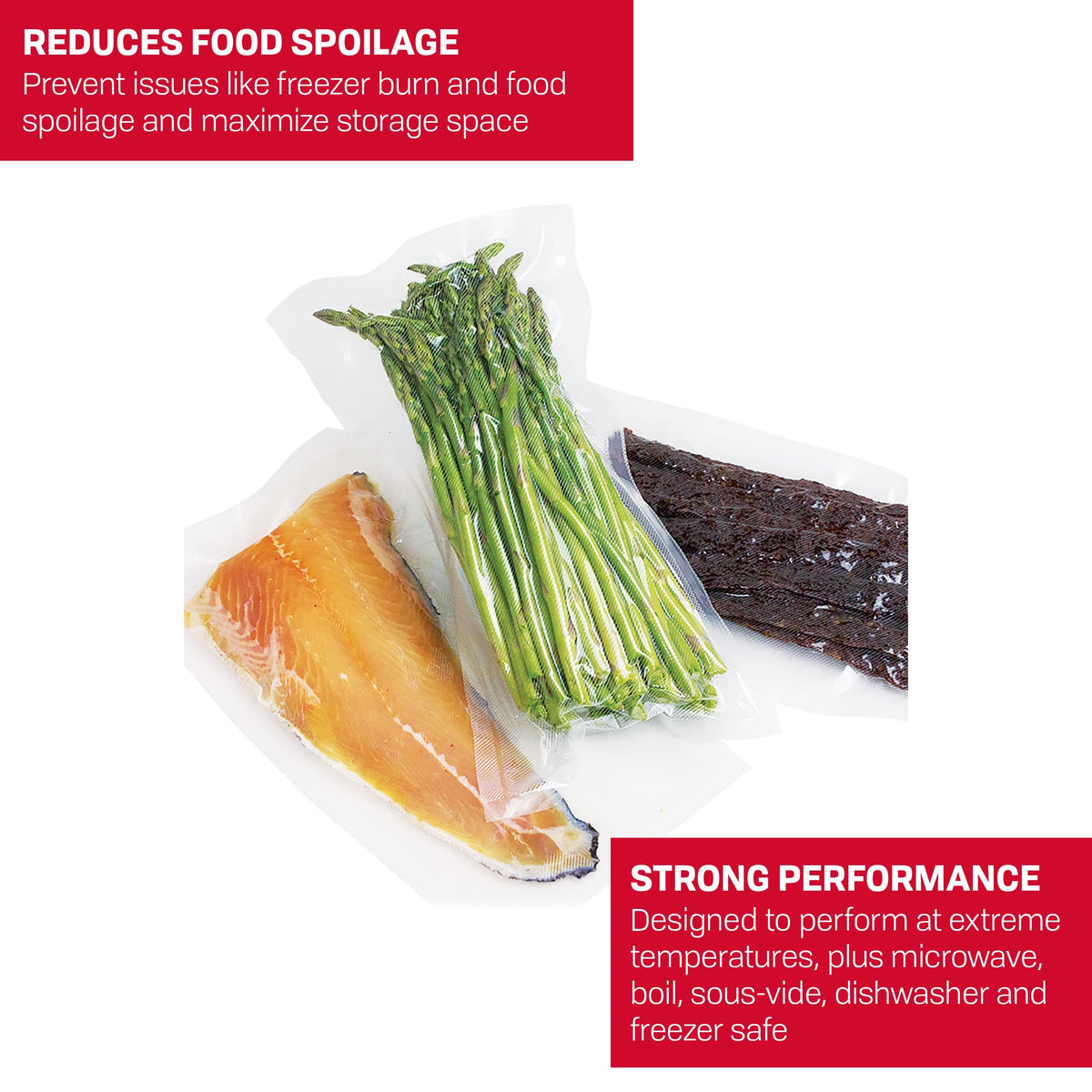 NESCO BPA-free vacuum bag rolls emphasize reusable storage for freezer and microwave use.