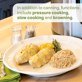Nesco NPC-9 multi-function cooking enables pressure, steam, and slow cooking in one appliance.