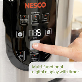 Nesco NPC-9 offers 10 and 15 psi pressure options for varied canning needs.