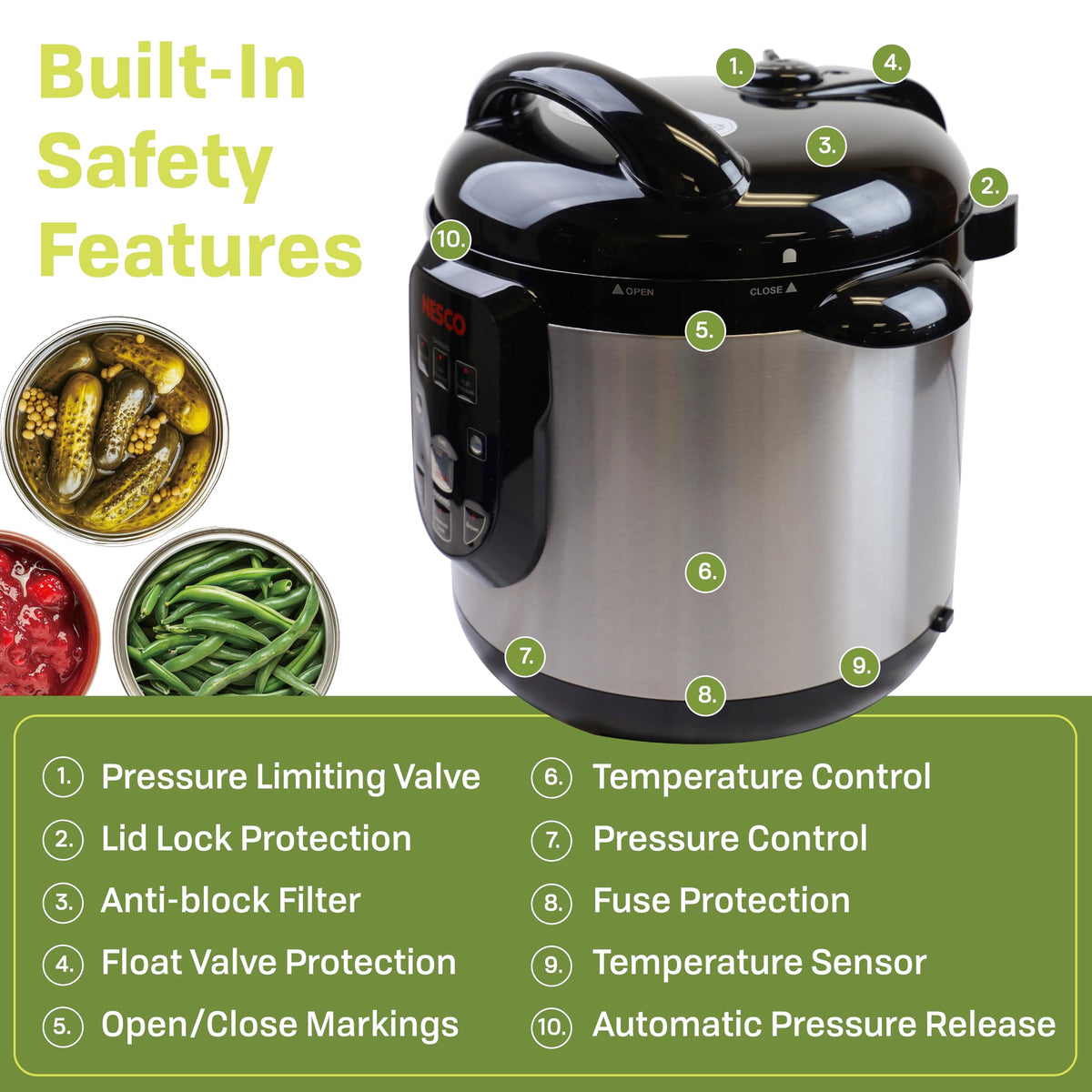 Nesco NPC-9 removable non-stick chamber simplifies cleaning after canning.
