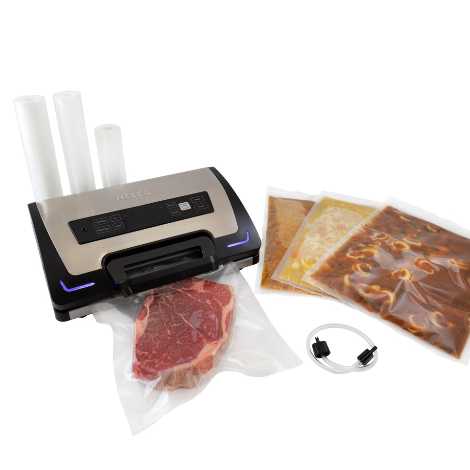 NESCO Premium Vacuum Sealer LiquidLock in action for liquids and solids.