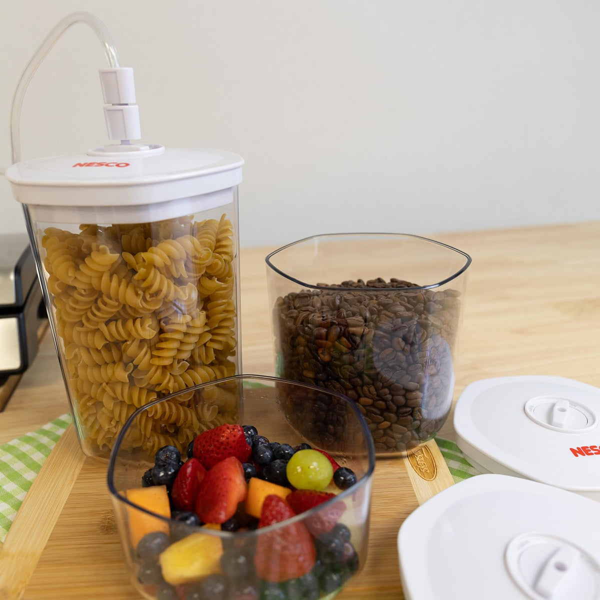 NESCO vacuum canister 2.5qt offers roomy storage for bulk ingredients.