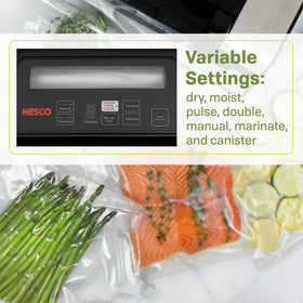 NESCO VS-12 in action showing dry, moist, and double settings for versatile sealing