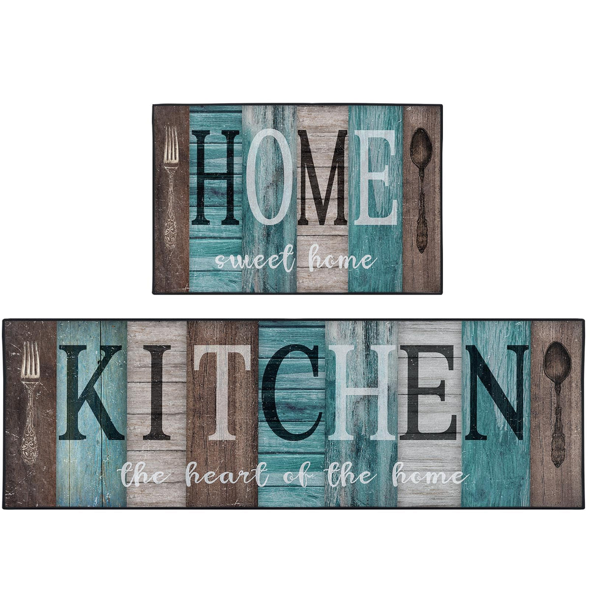 Nesphy turquoise teal kitchen rug set with non-slip backing for secure comfort