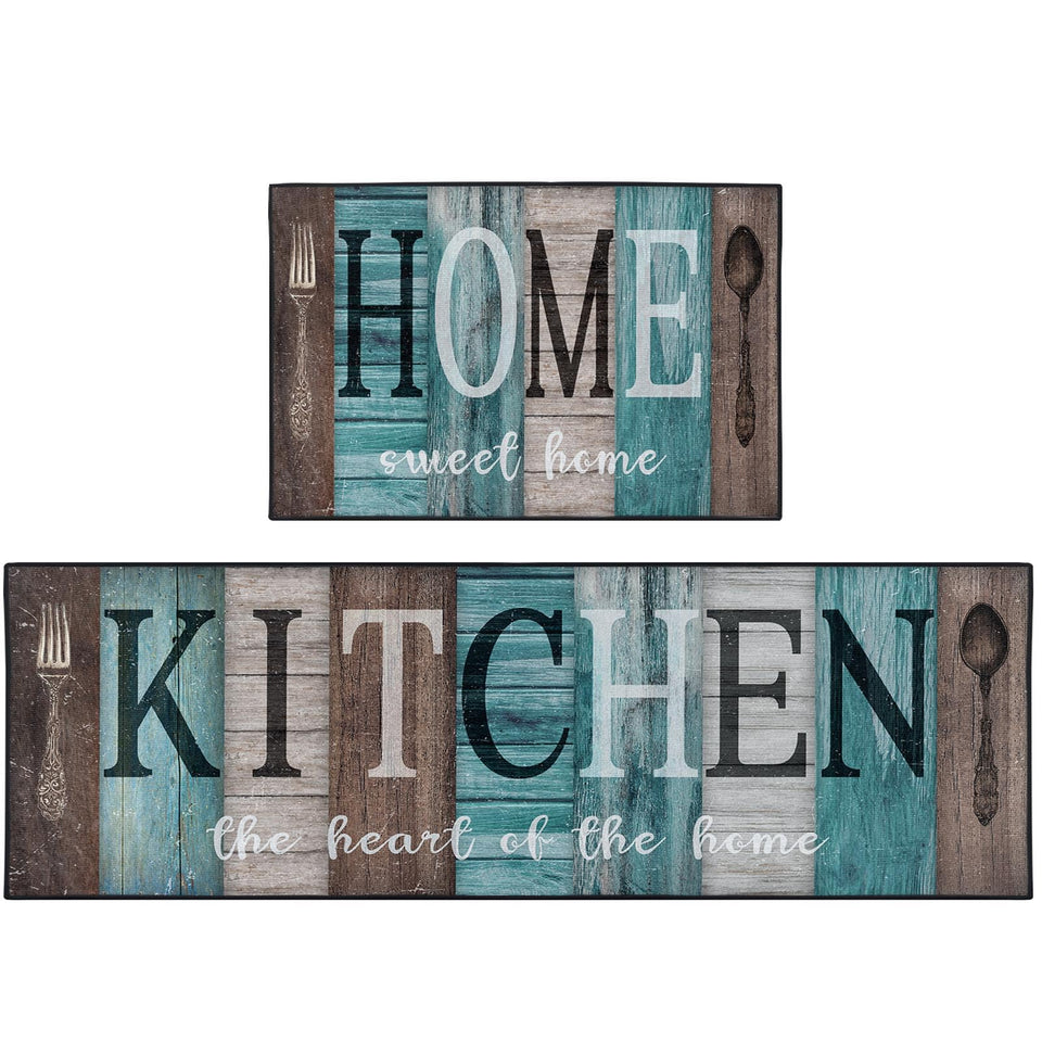 Nesphy turquoise teal kitchen rug set with non-slip backing for secure comfort