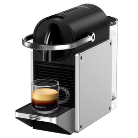 Nespresso Pixie compact design in silver for space-saving mornings.