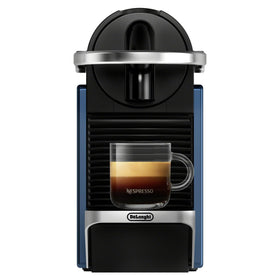 Nespresso Pixie dark blue front view showing compact footprint for small kitchens.