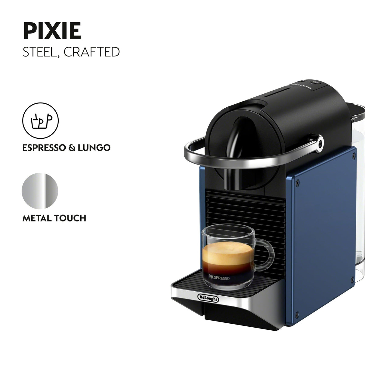 Nespresso Pixie with hammered metal sides adds industrial style and durability.