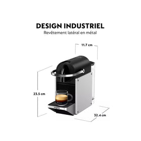 Nespresso Pixie silver finish complements modern kitchen interiors.