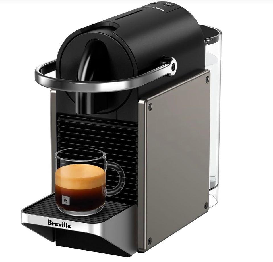Nespresso Pixie Titan front view, compact espresso machine for small kitchens.