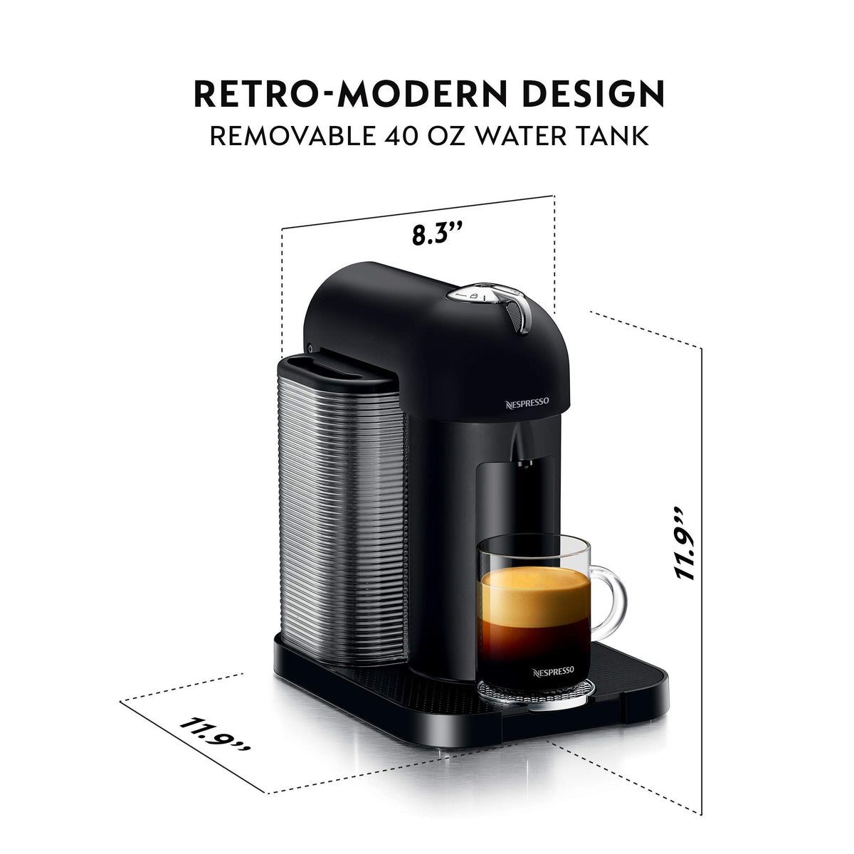 Nespresso Vertuo adjustable cup tray ready for different cup sizes.