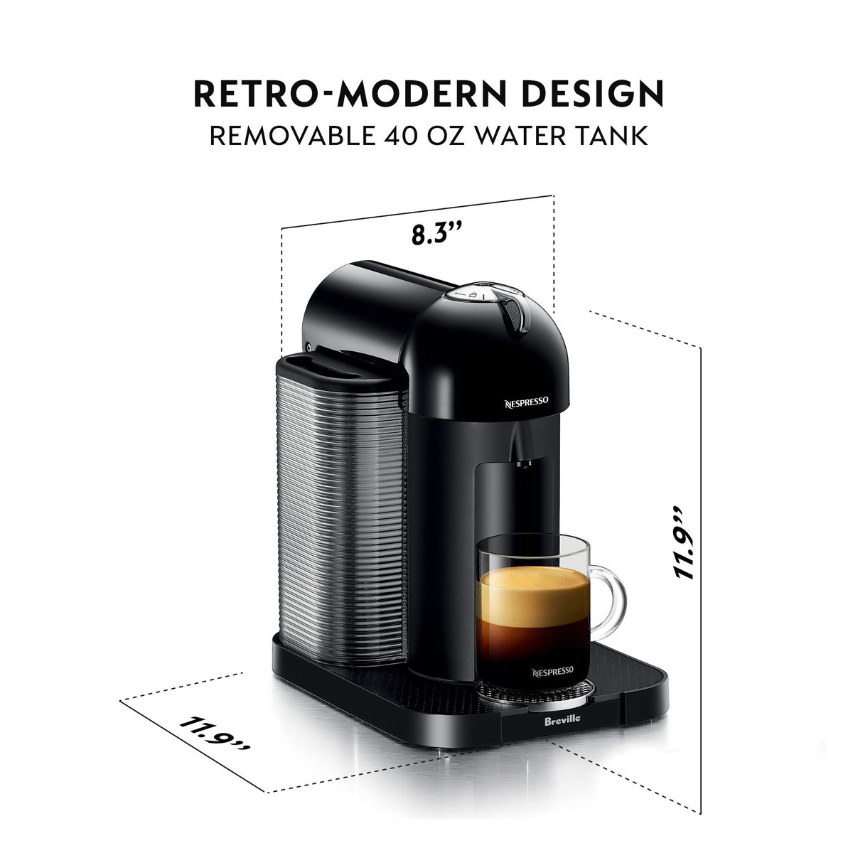 Nespresso Vertuo black brushed finish inspires a premium look in any kitchen.