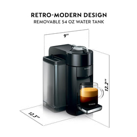 Nespresso Vertuo Centrifusion technology with barcode reading for crema and flavor consistency.