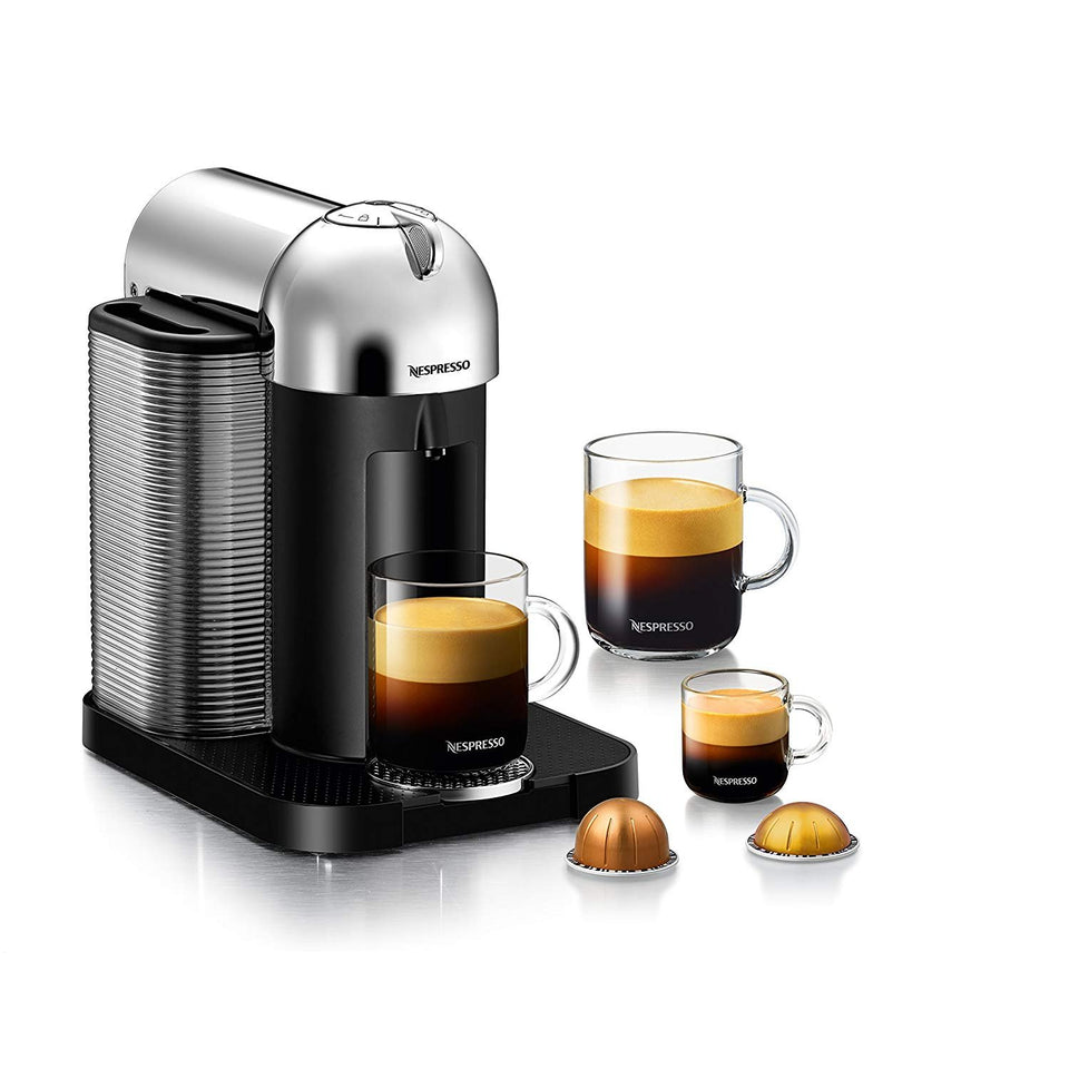 Nespresso Vertuo Chrome front view on kitchen counter for quick coffee at home