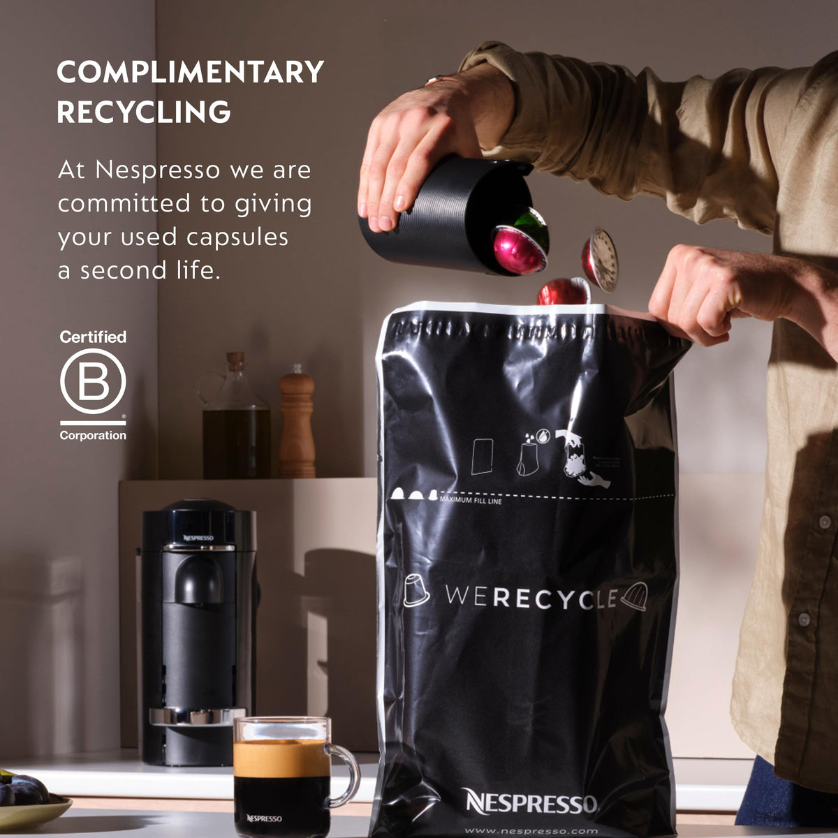 Nespresso Vertuo Chrome on-counter setup for fast coffee without clutter