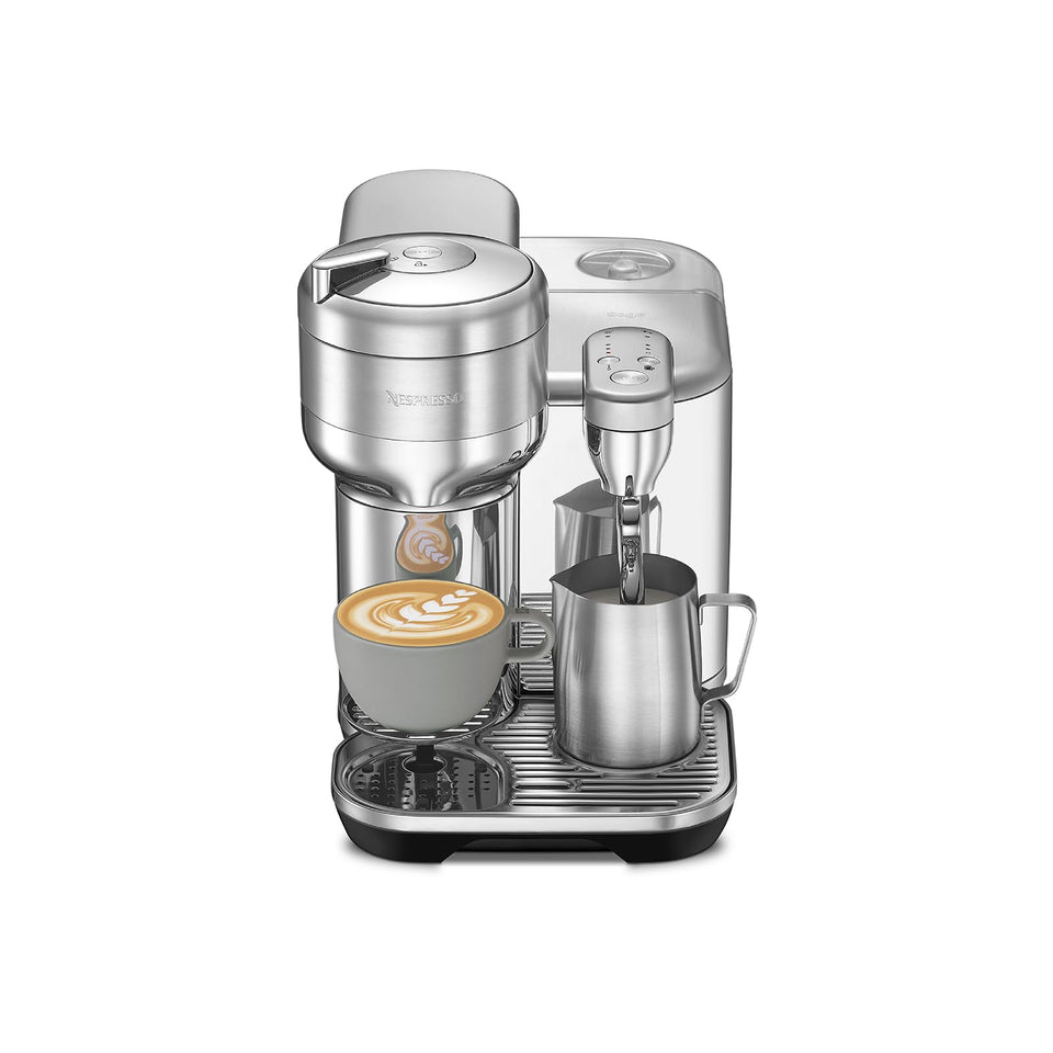 Nespresso Vertuo Creatista front view in brushed steel for a stylish kitchen