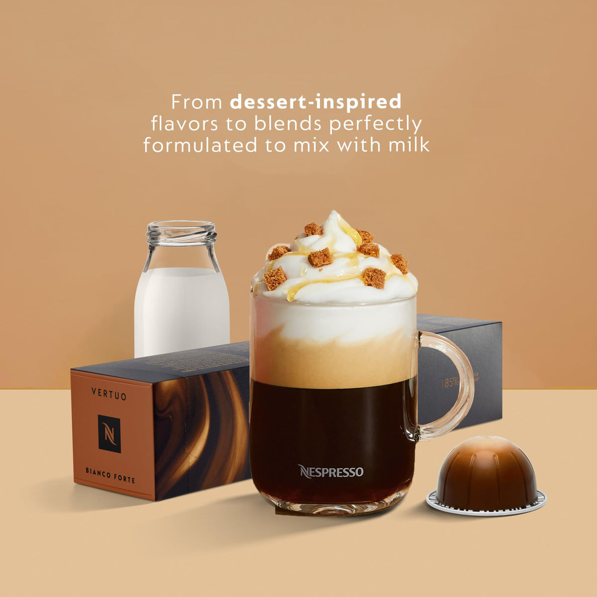 Nespresso Vertuo modern matte black design complements contemporary kitchen spaces.