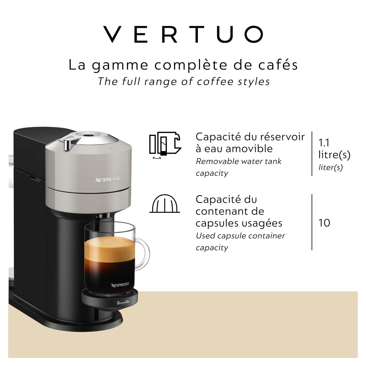 Nespresso Vertuo Next compact-width profile demonstrates space-saving design for busy counters.