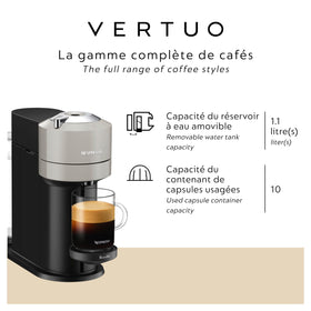Nespresso Vertuo Next compact-width profile demonstrates space-saving design for busy counters.