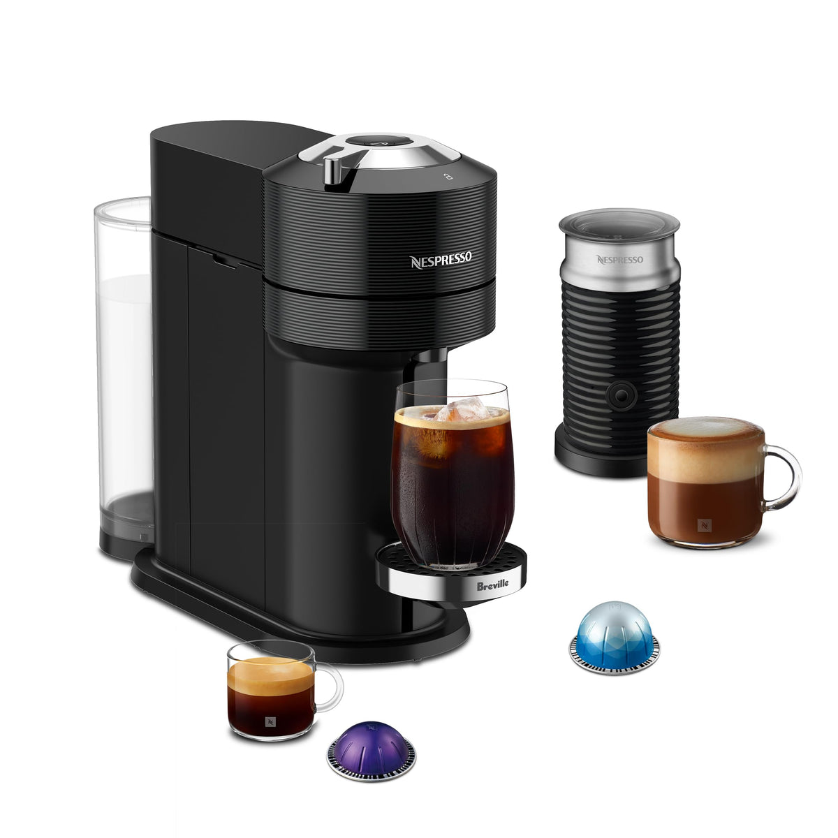 Nespresso Vertuo Next front view showing compact footprint for small kitchens.