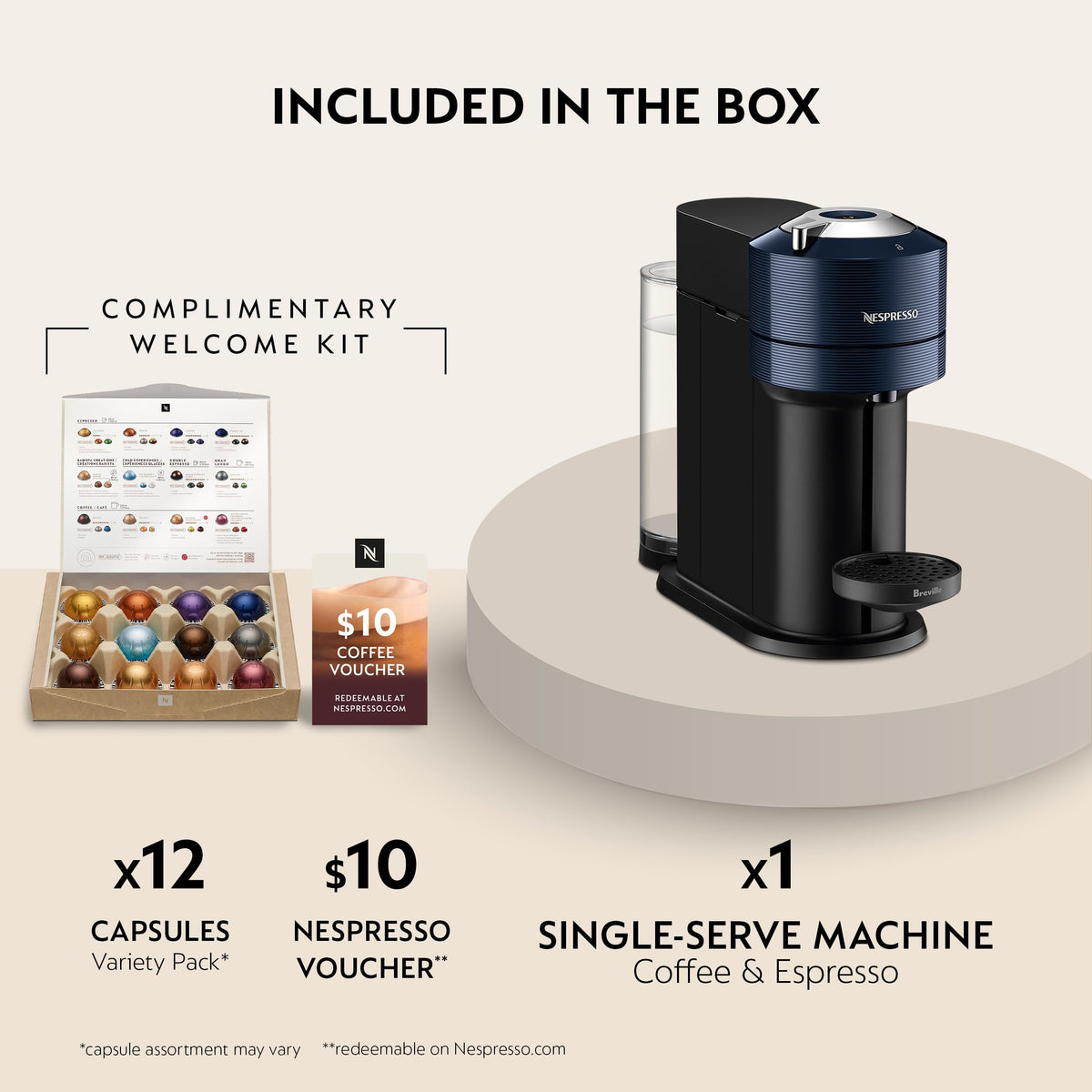 Nespresso Vertuo Next navy automatic capsule ejection for easy cleanup.