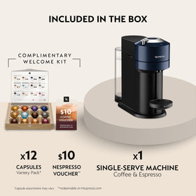 Nespresso Vertuo Next navy automatic capsule ejection for easy cleanup.