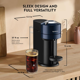 Nespresso Vertuo Next navy Bluetooth and Wi-Fi connectivity.