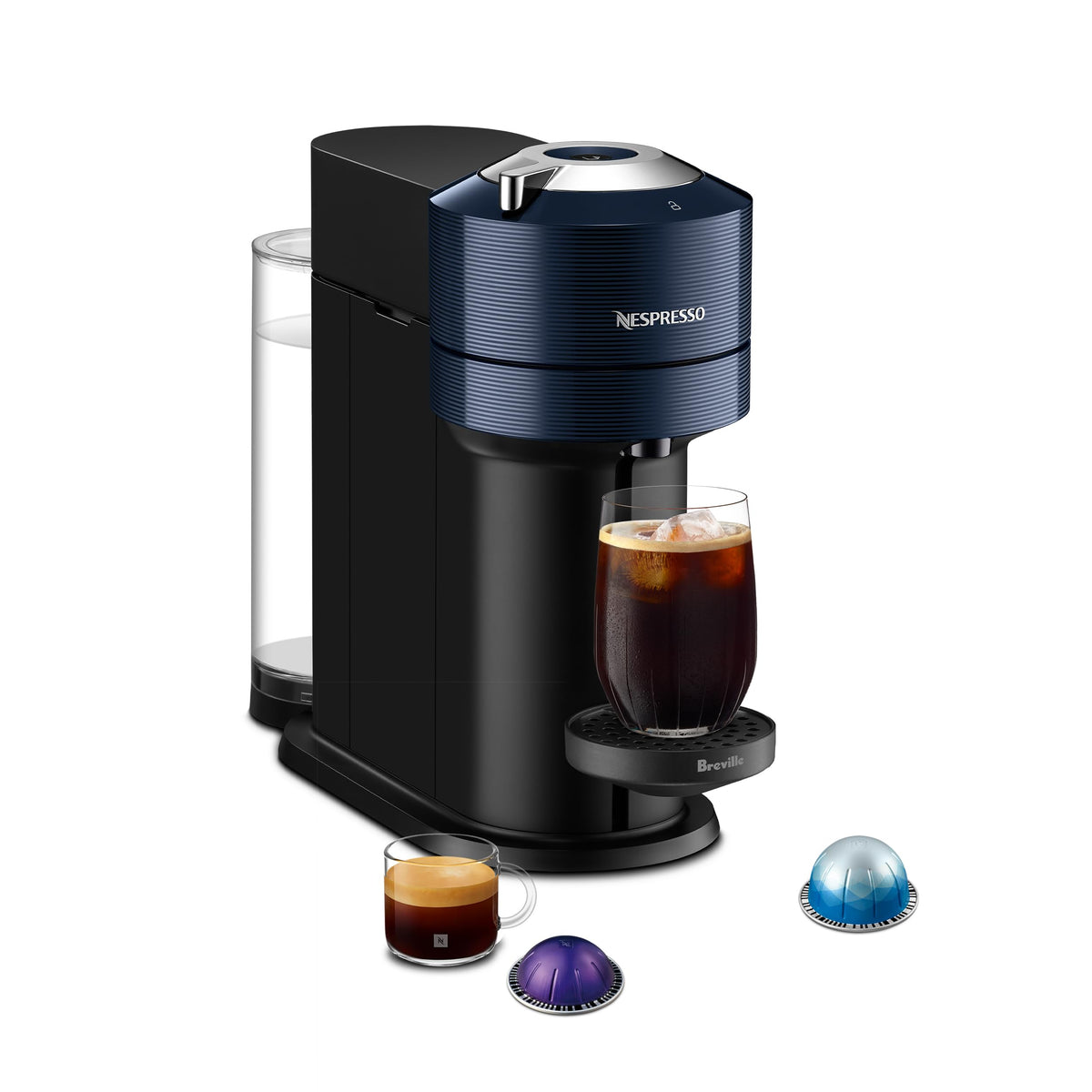 Nespresso Vertuo Next navy front view with one-button brewing.