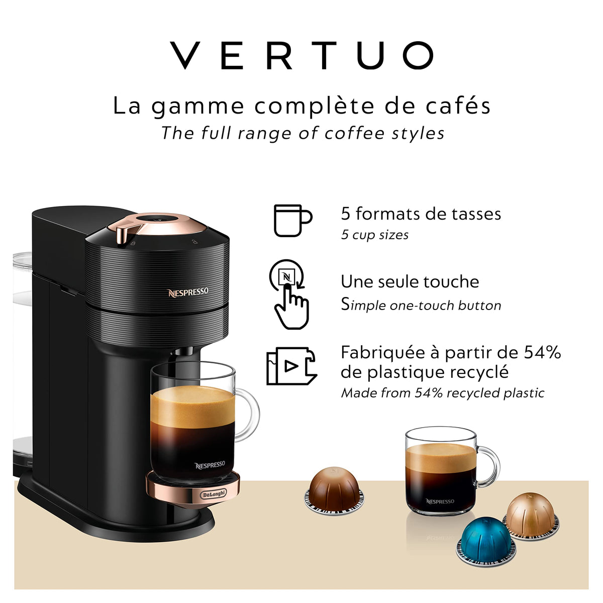Nespresso Vertuo Next rose gold accent close-up highlighting premium design.