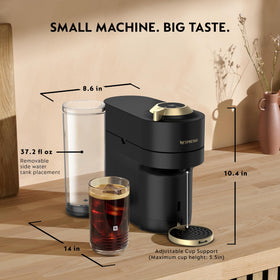 Nespresso Vertuo Pop+ Deluxe rich crema and frothy milk foam.