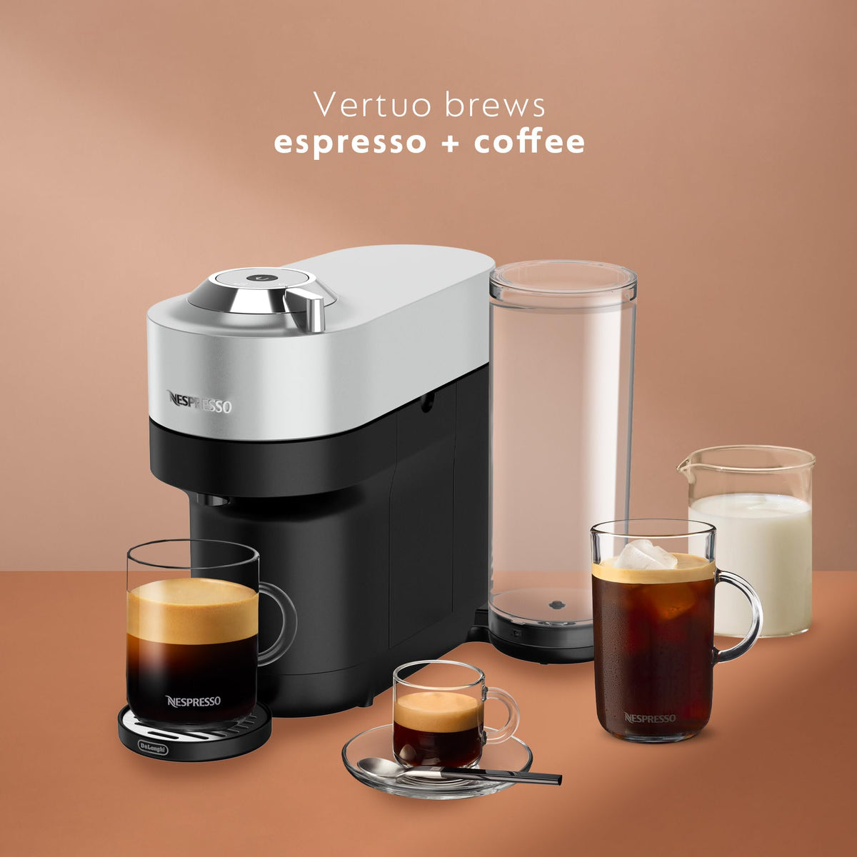 Nespresso Vertuo Pop+ Deluxe top control panel for quick one‑touch brewing.