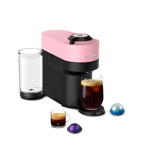 Nespresso Vertuo Pop+ candy pink front view, adds vibrant style and quick coffee at home