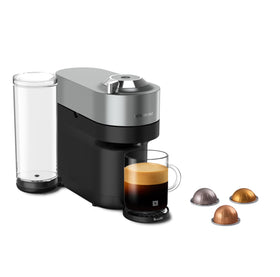 Nespresso Vertuo Pop+ Deluxe Titan front view shows premium finish and compact footprint.