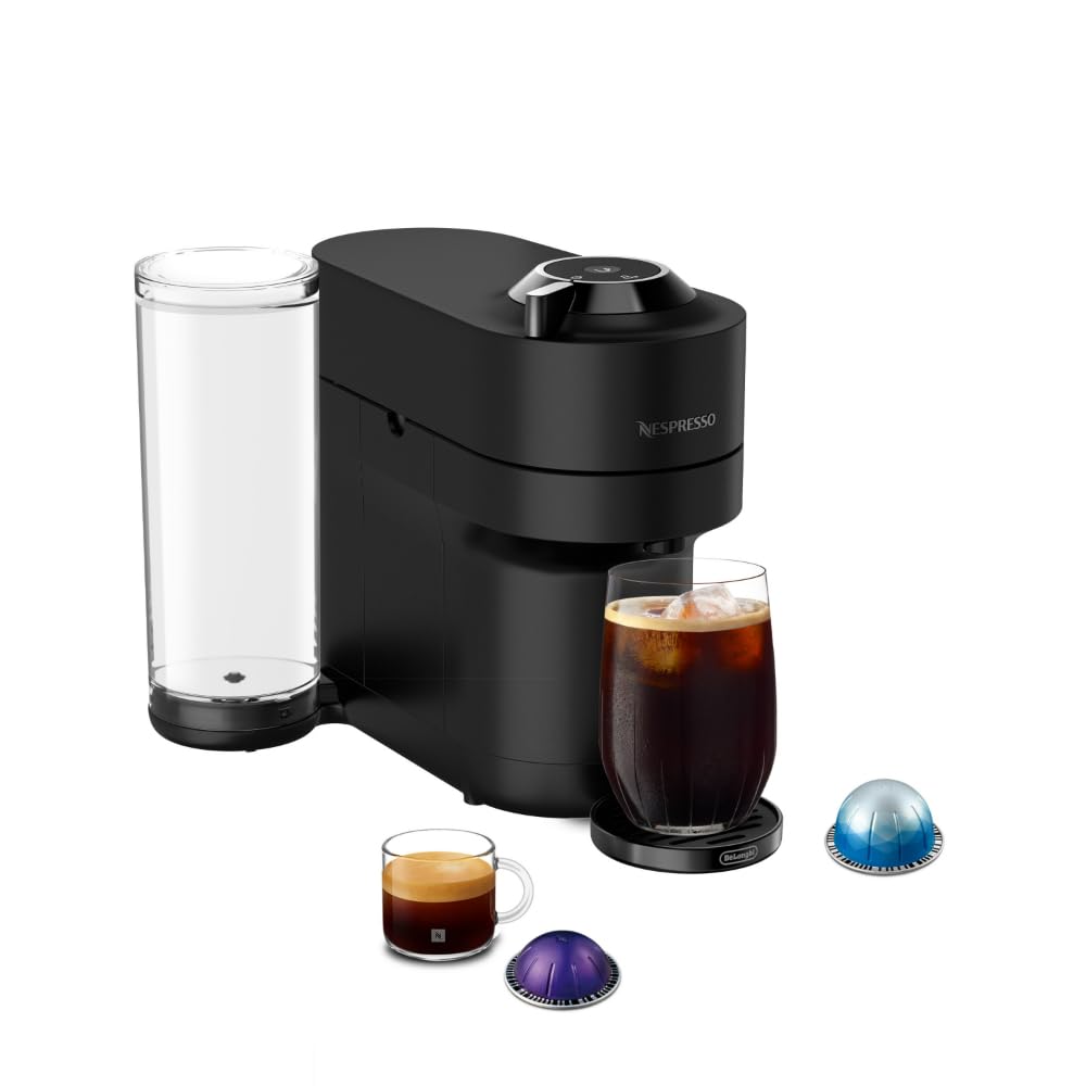 Nespresso Vertuo Pop+ front view with a stylish black matte finish.