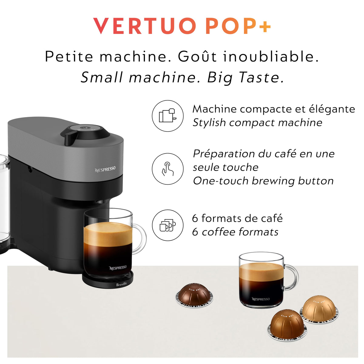 Nespresso Vertuo Pop+ pod code reading enables optimized brewing.