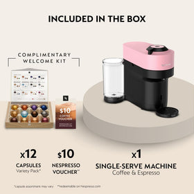 Nespresso Vertuo Pop+ candy pink pod-reading technology optimizes aroma and crema