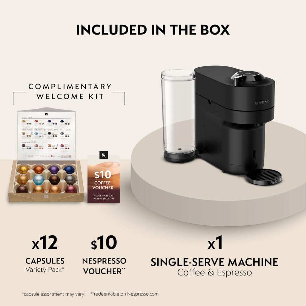 Nespresso Vertuo Pop+ side water tank visible; large capacity for longer brewing.