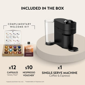 Nespresso Vertuo Pop+ side water tank visible; large capacity for longer brewing.