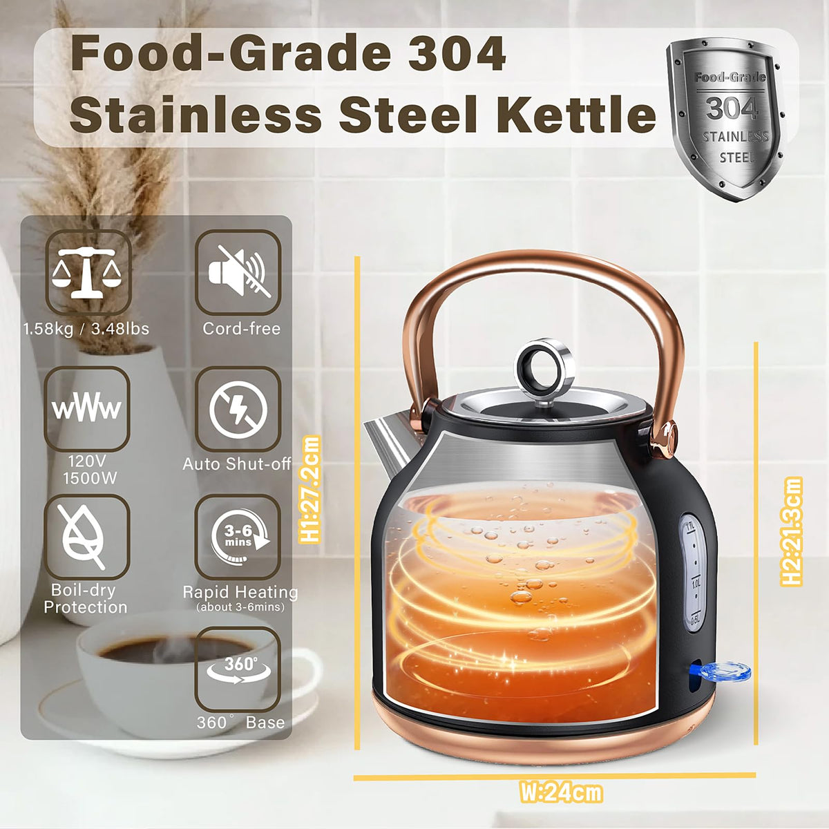 NESSGRAIM auto shut-off and boil-dry protection prevent accidents during unattended use.