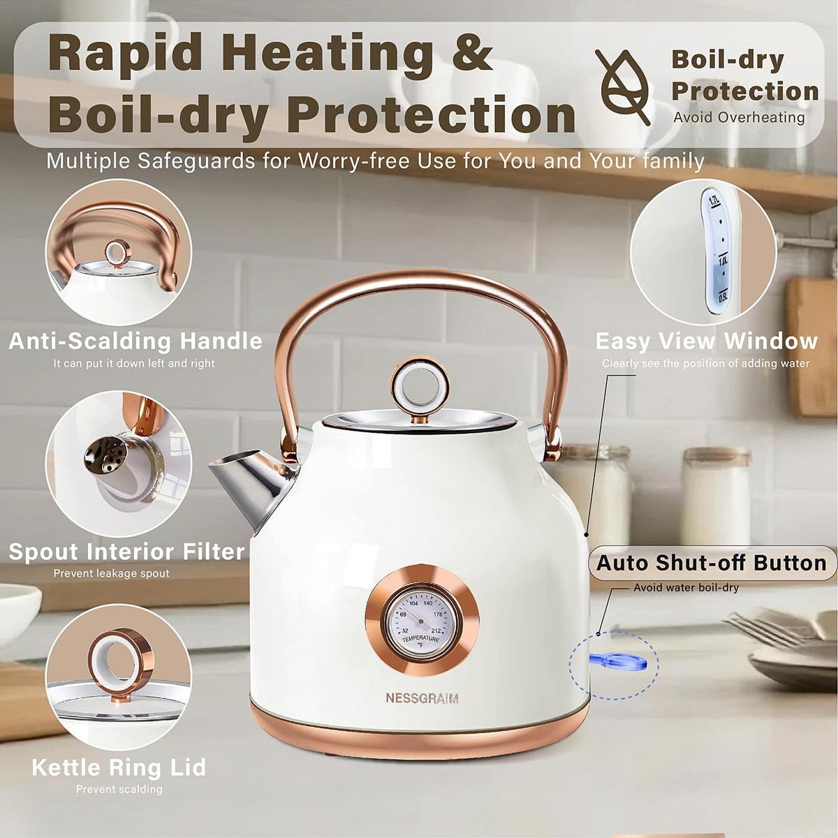 NESSGRAIM fast heating 1500W shortens wait times for hot drinks