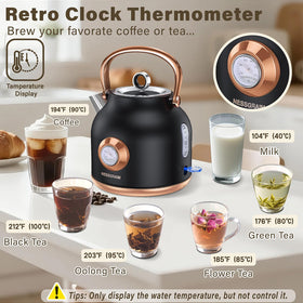 NESSGRAIM retro kettle 1-7L capacity enables multiple cups without refilling.