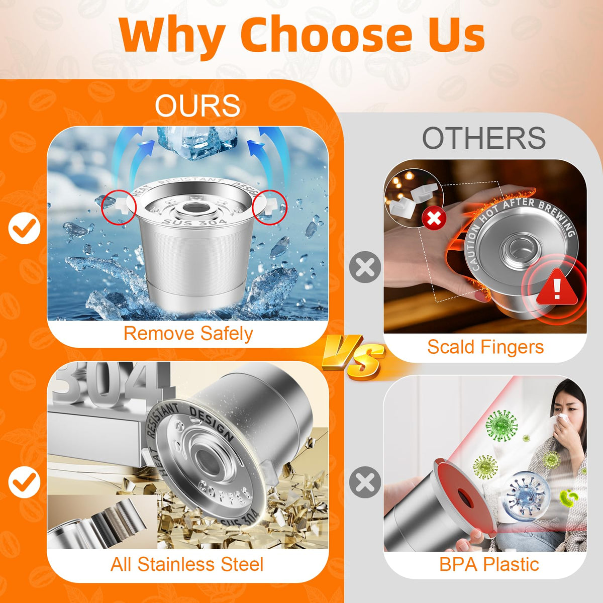 NESSUS dishwasher-safe reusable K cup for quick cleaning after coffee or tea.