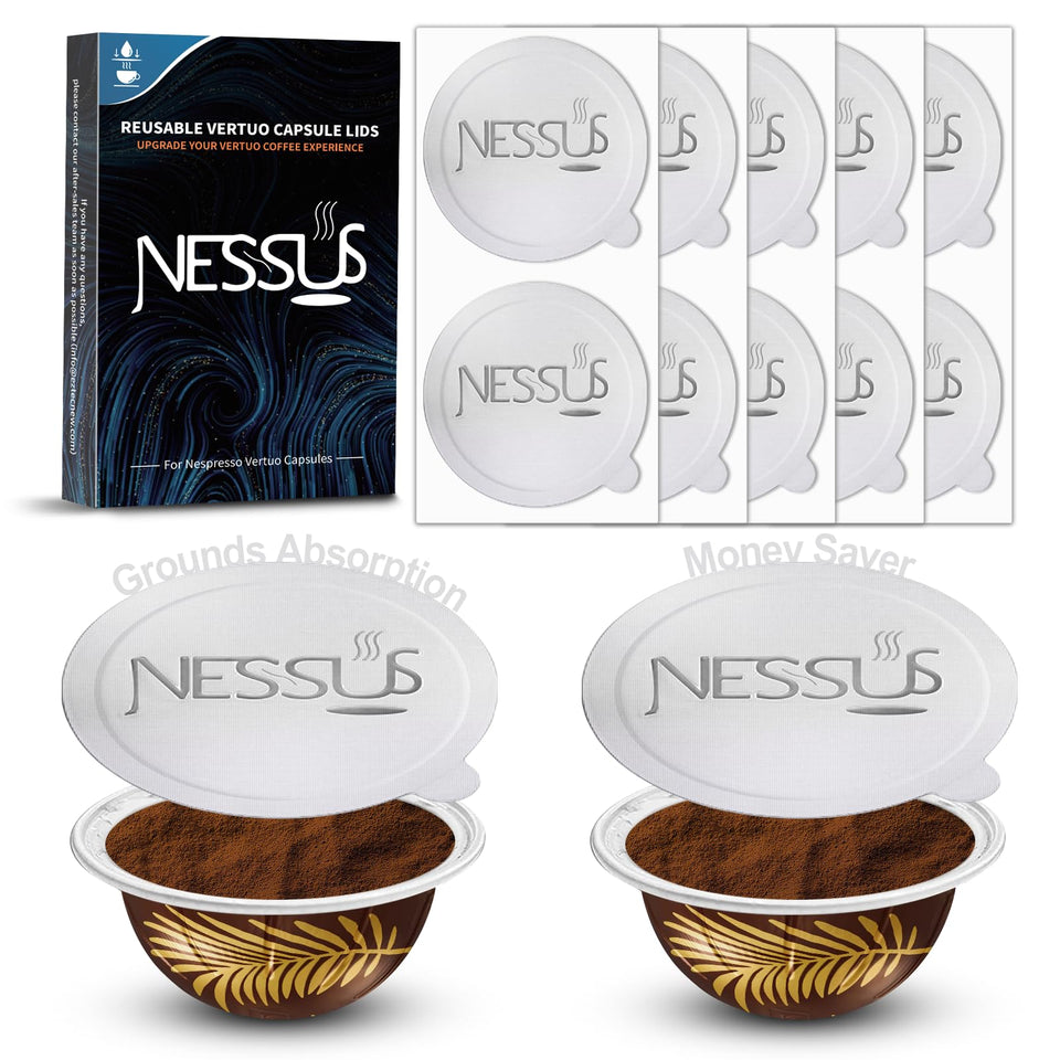NESSUS foil lids for Vertuo 62mm, compatible with VertuoNext for clean, mess-free brewing.