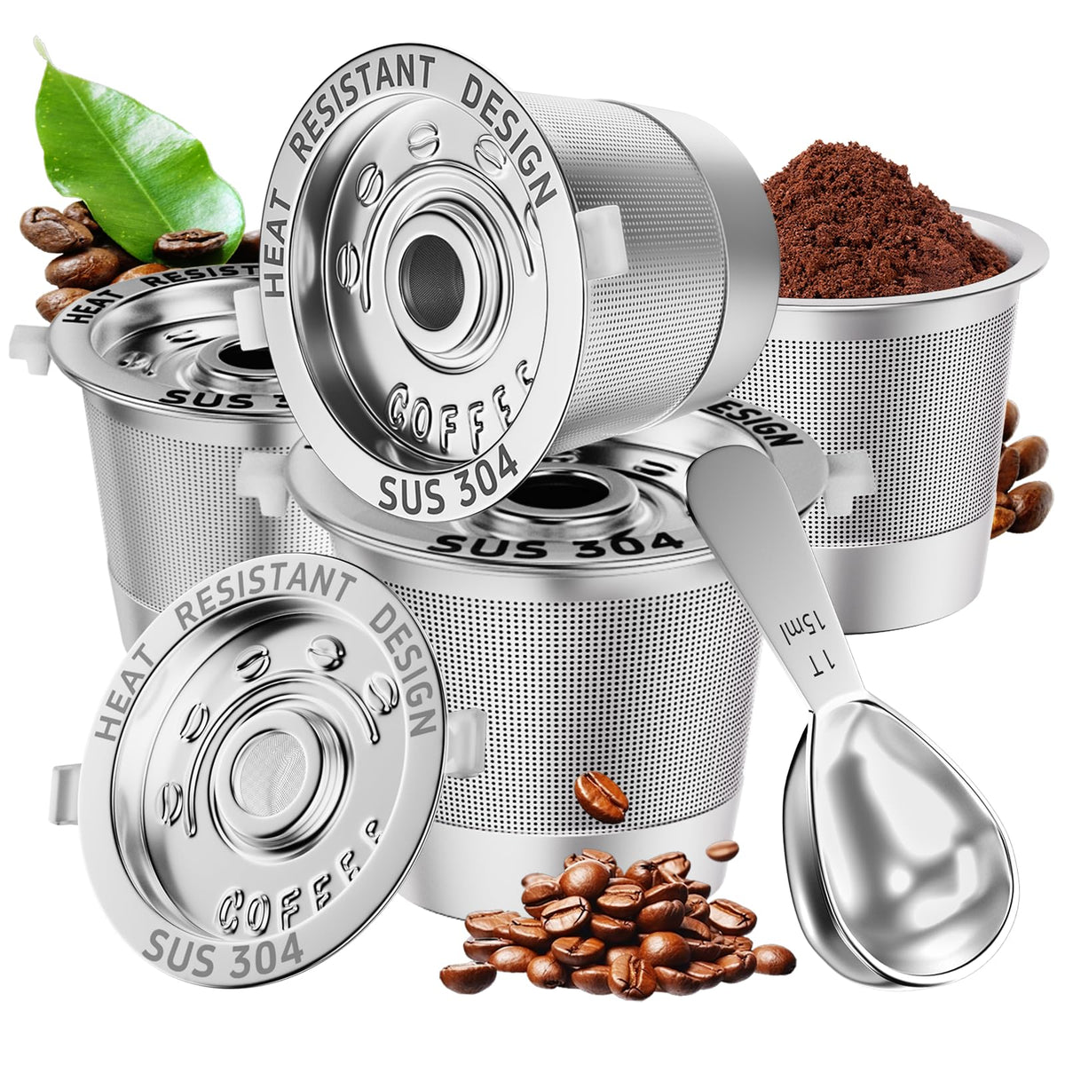 NESSUS reusable K-Cup front view demonstrates stainless steel construction for clean brews.
