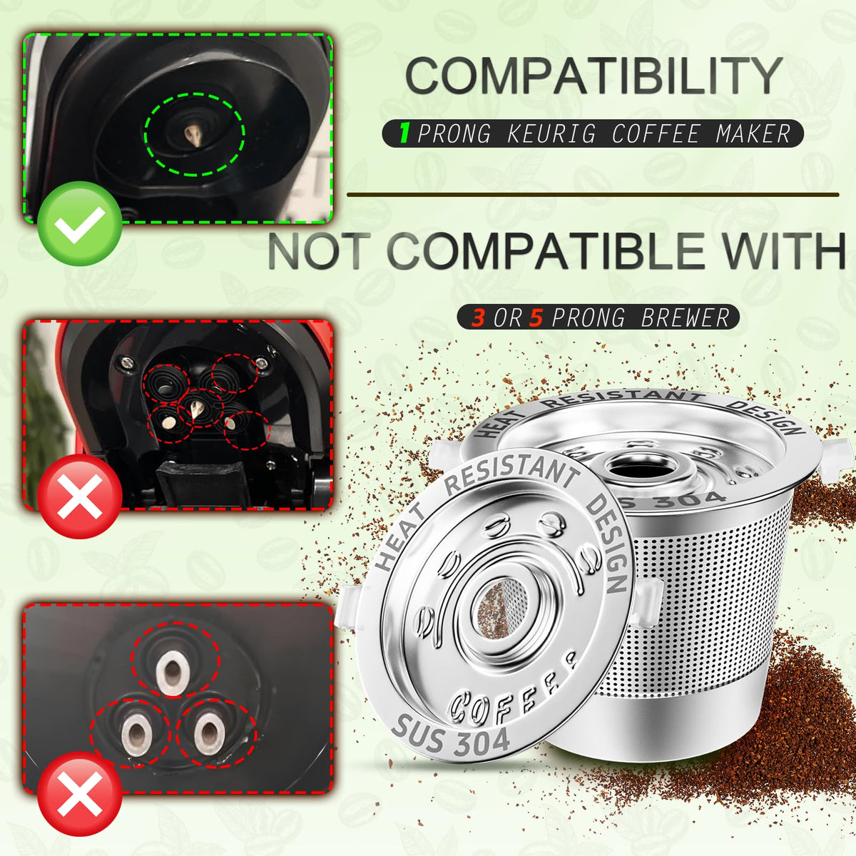 NESSUS stainless steel K-Cup with heat-resistant handle for safe removal.