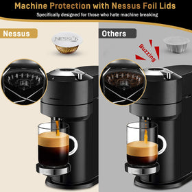 NESSUS airtight seal ensures reliable adhesion on reusable Vertuo pods for consistent flavor